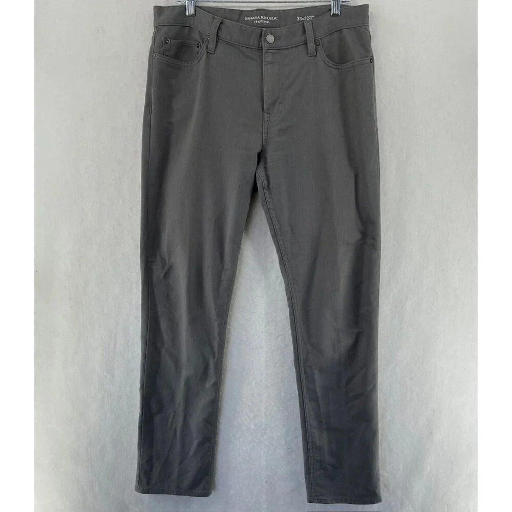 Banana Republic Pants Men's 33x32 Gray Slim Fit Midrise Stretch Traveler Jeans